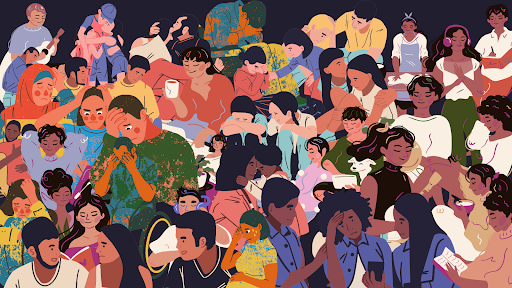 illustration of a collage of animated young people