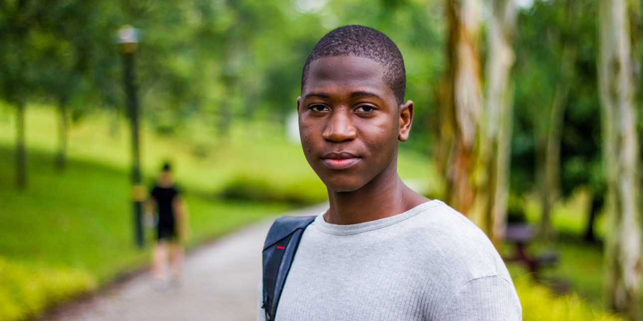 Young man wearing a backpack