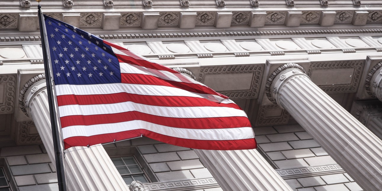 US Flag blowing in wind