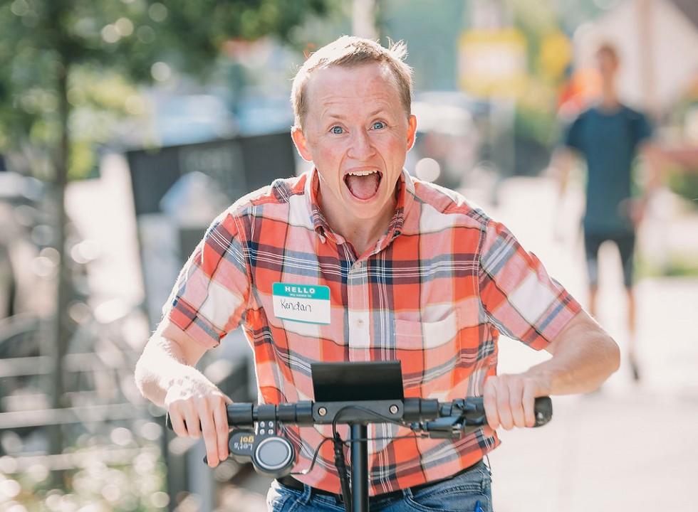 Kendan on a scooter