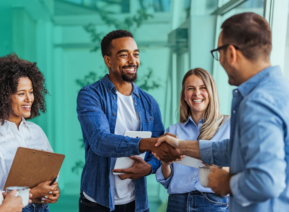 A group of people introducing themselves.