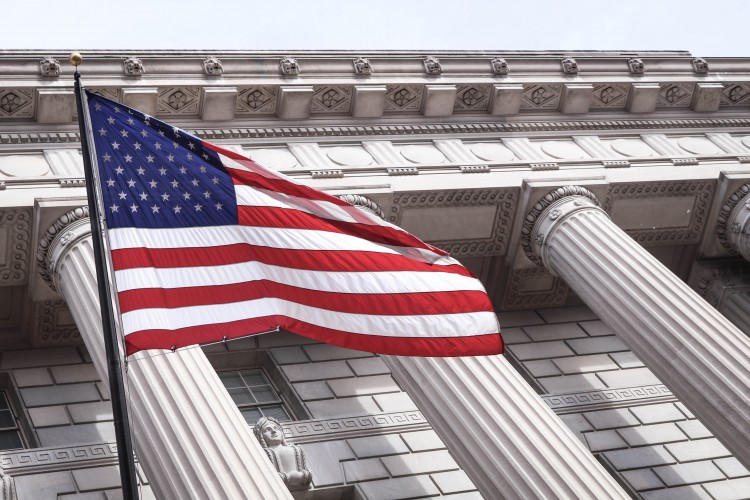 US Flag blowing in wind